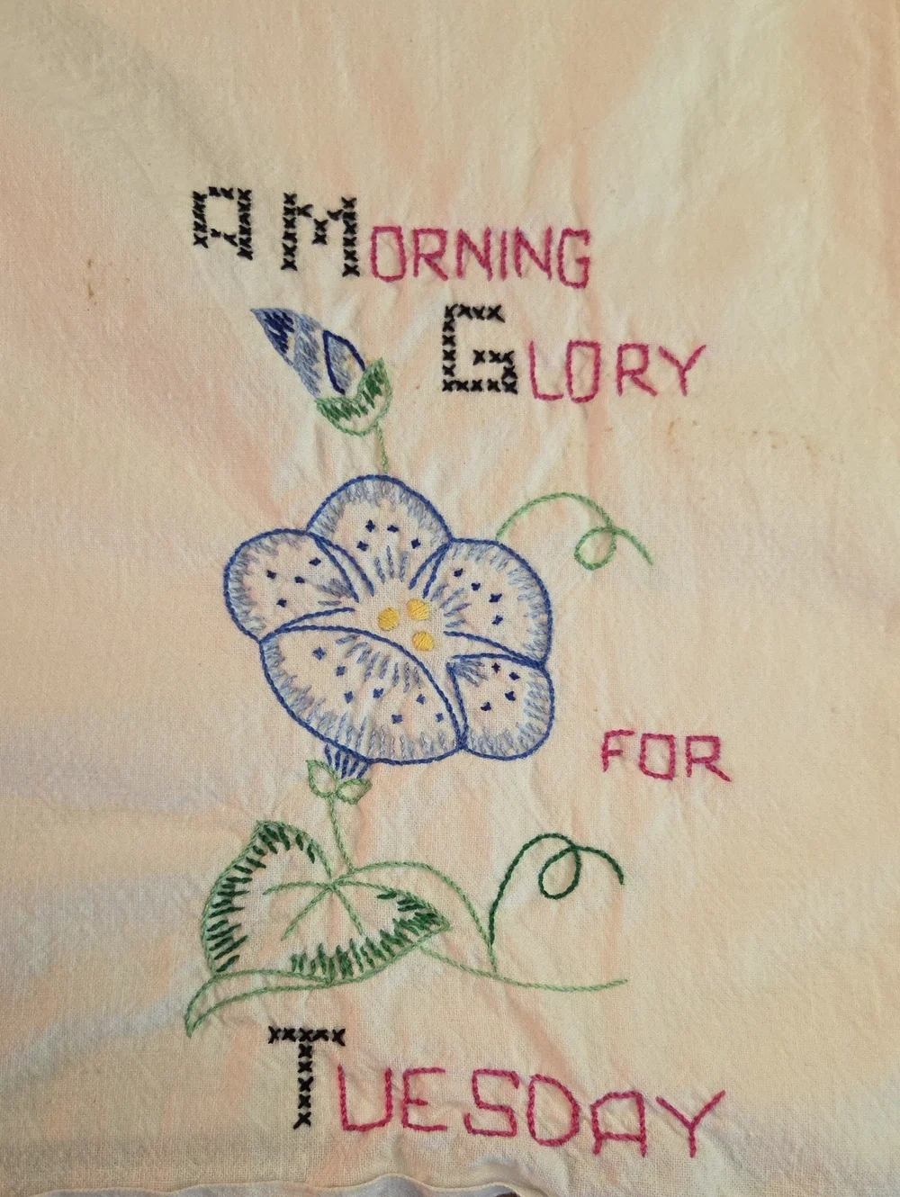 Vintage Flour Sack Kitchen Towels Days Of Week Embroidered Floral Set Of 6